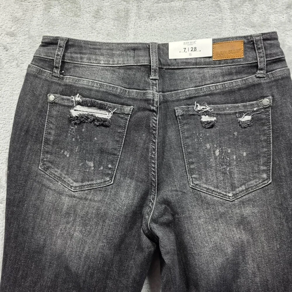 Judy Blue Jeans Womens 7 28 Black Distressed Boyfriend Fit Mid Rise JB8867 NWT